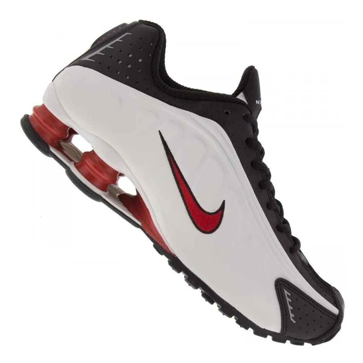 Nike shox vermelho store preto e branco