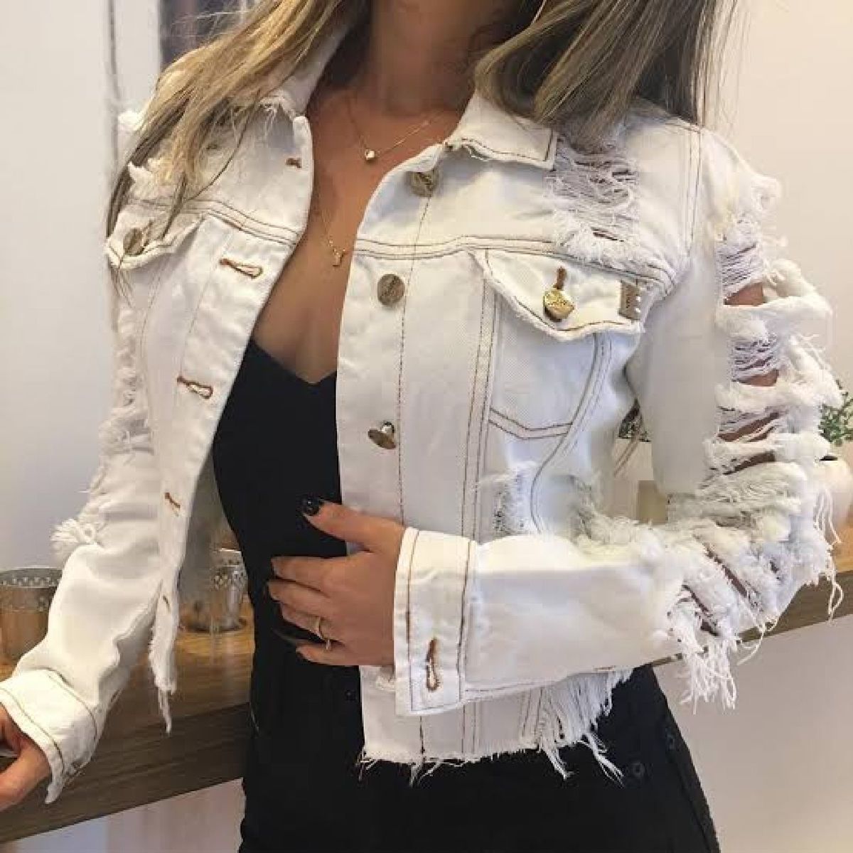 jaqueta de brim branca feminina