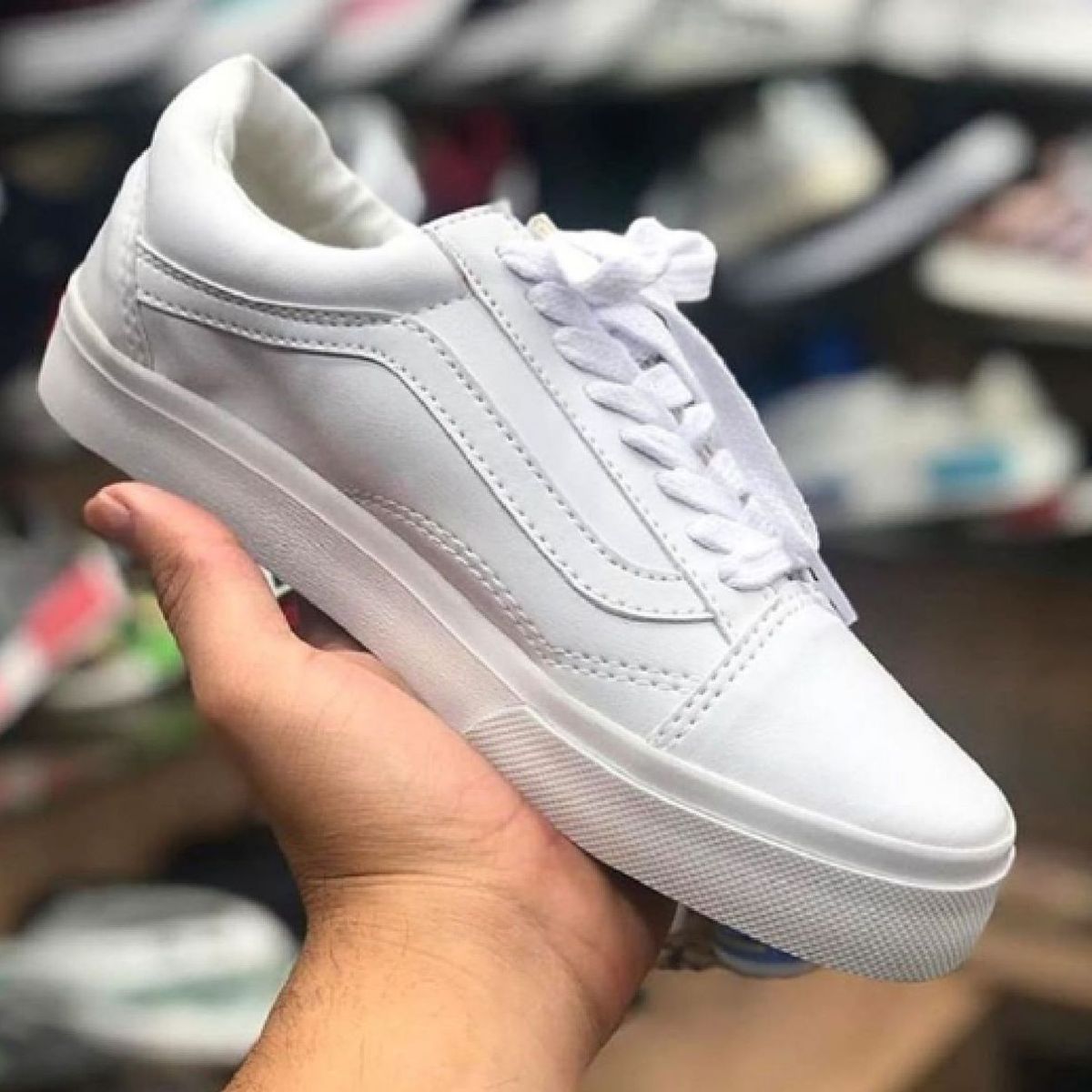 Tenis vans sale branco de couro