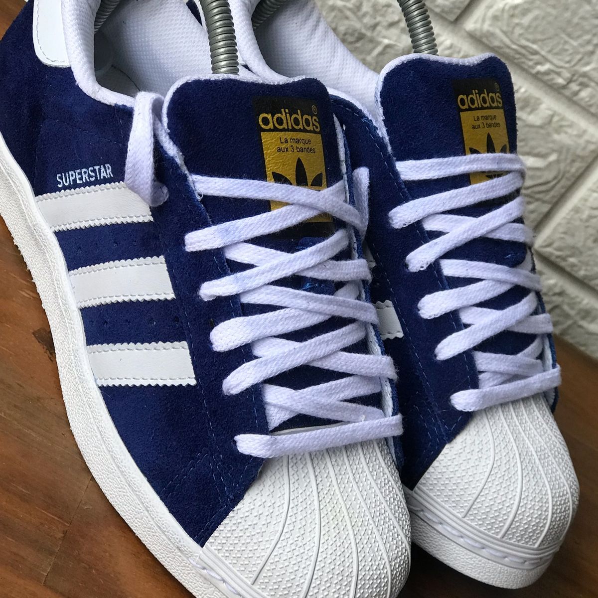 Tênis Adidas Superstar Branco Azul/ Camurça