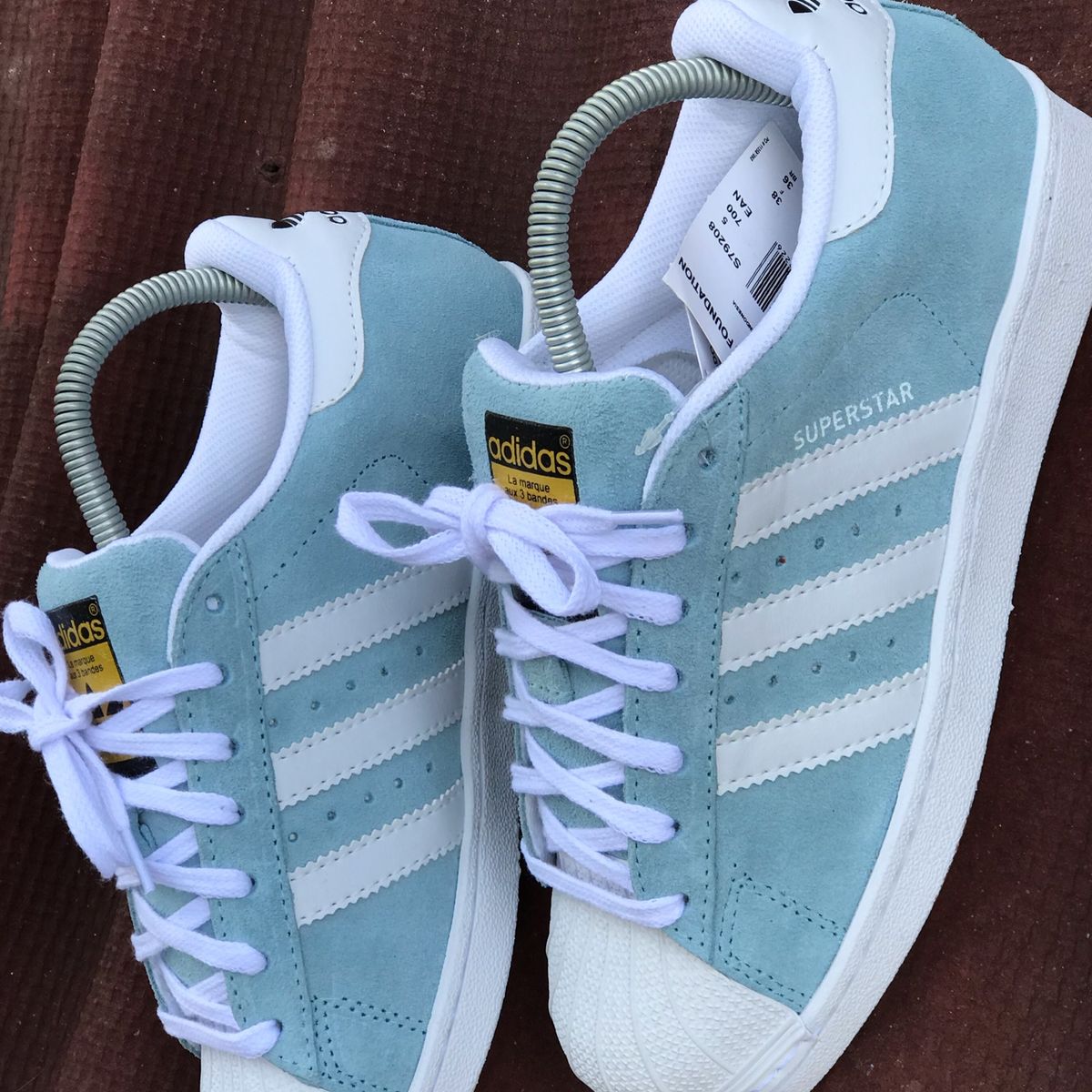 Tênis Adidas Superstar Branco Azul/ Camurça