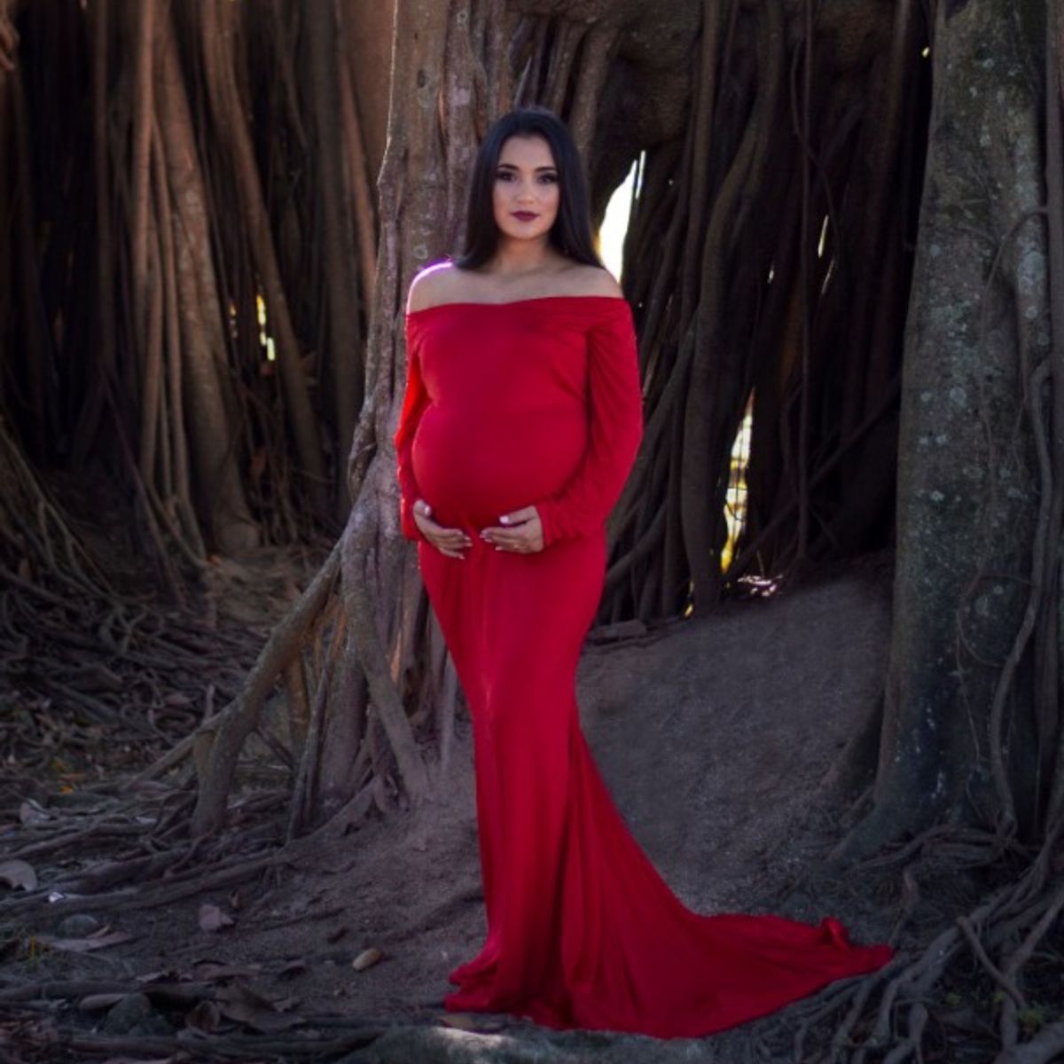 ensaio gestante vestido vermelho