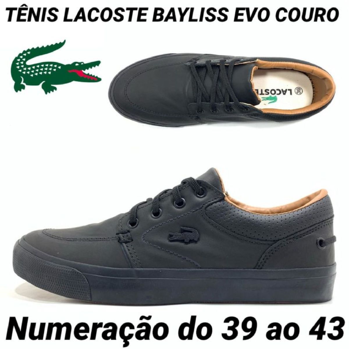 tenis lacoste couro preto