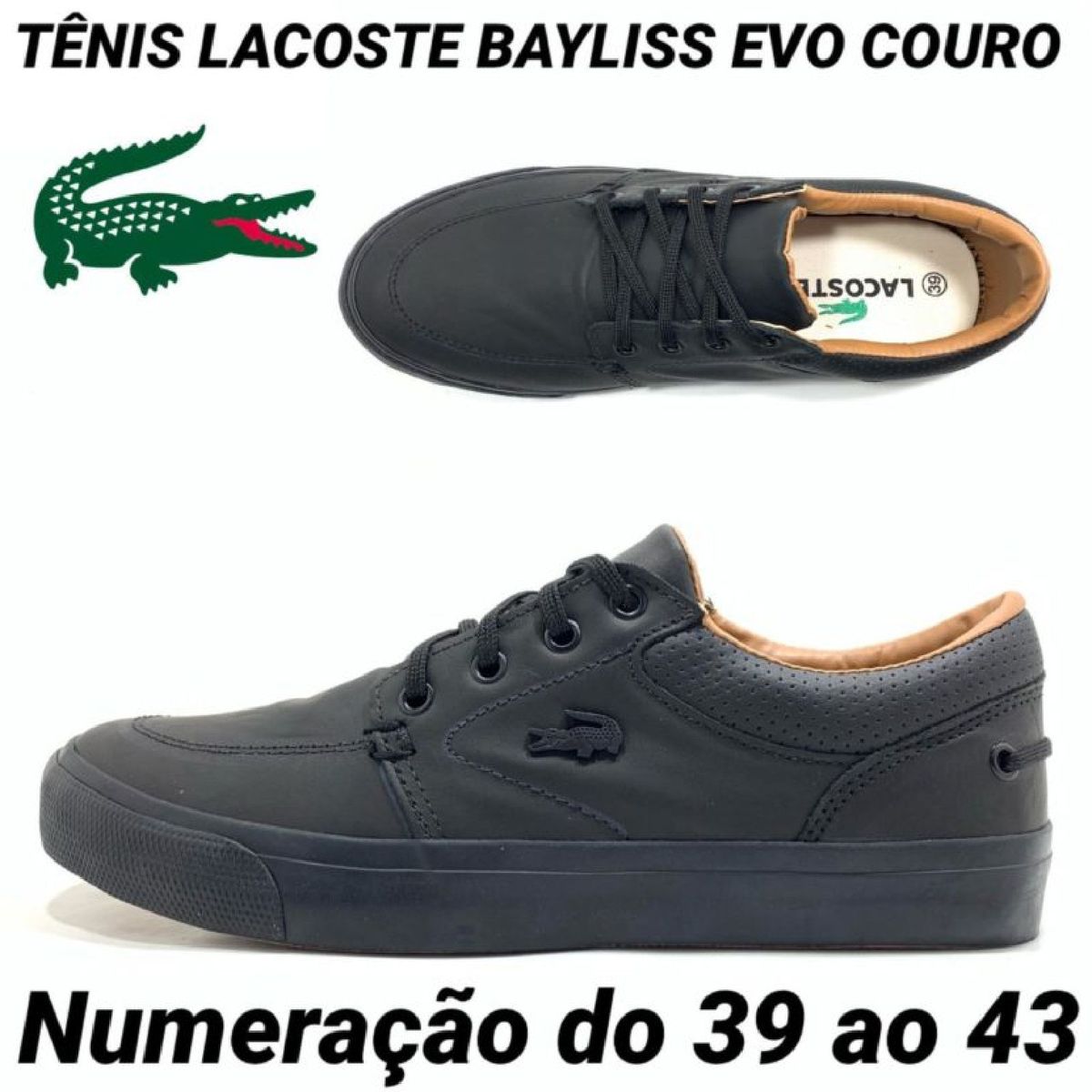 tenis lacoste couro preto