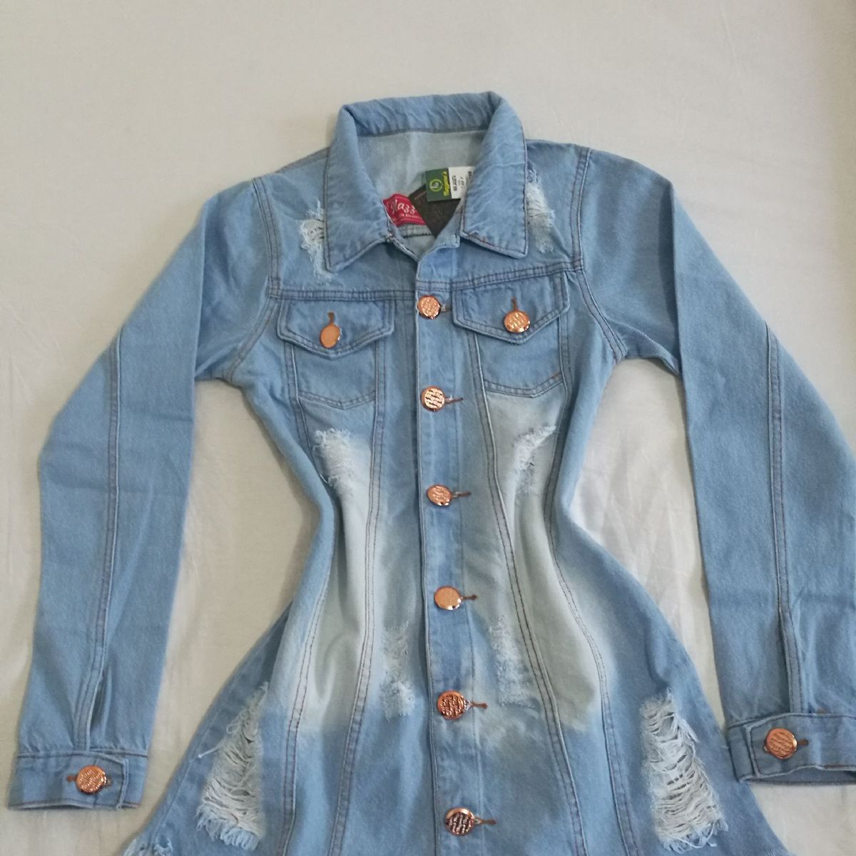 maxi jaqueta jeans destroyed