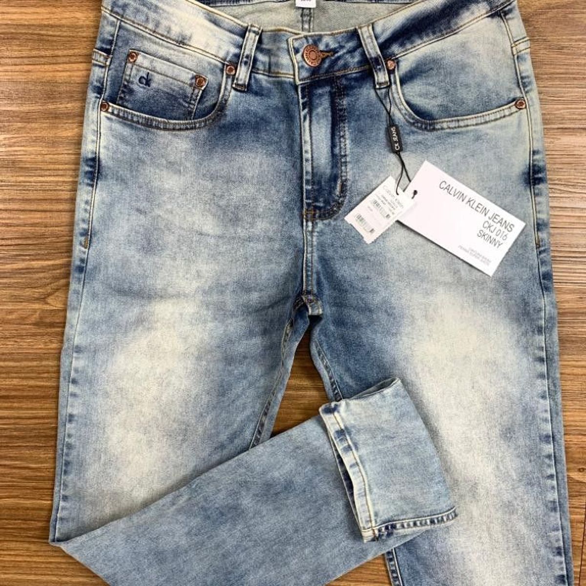 calça jeans slim calvin klein estonada masculina