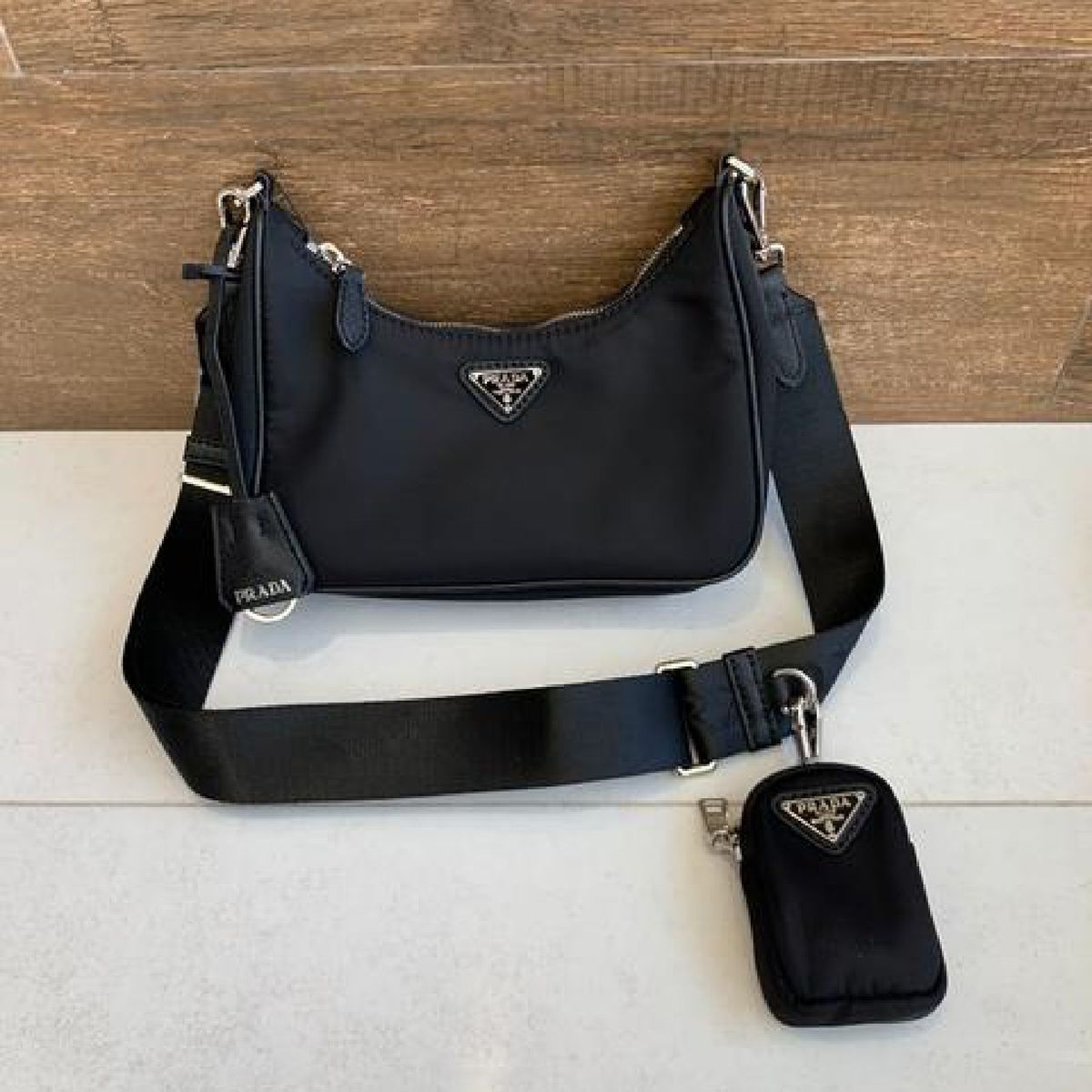 Bolsa Prada Hobo Multi Pochette Nylon Preta Top Premium