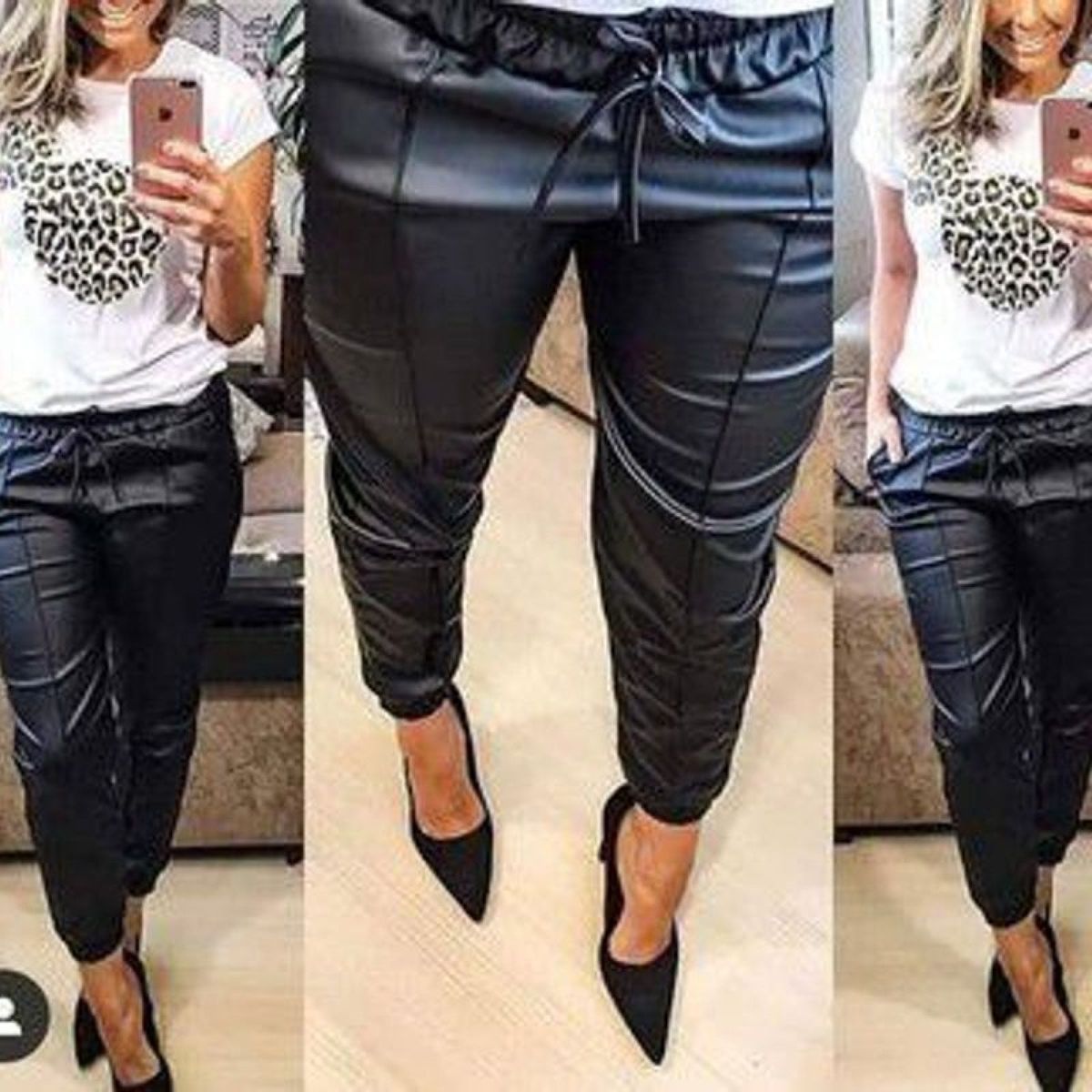 calça jogger feminina de couro