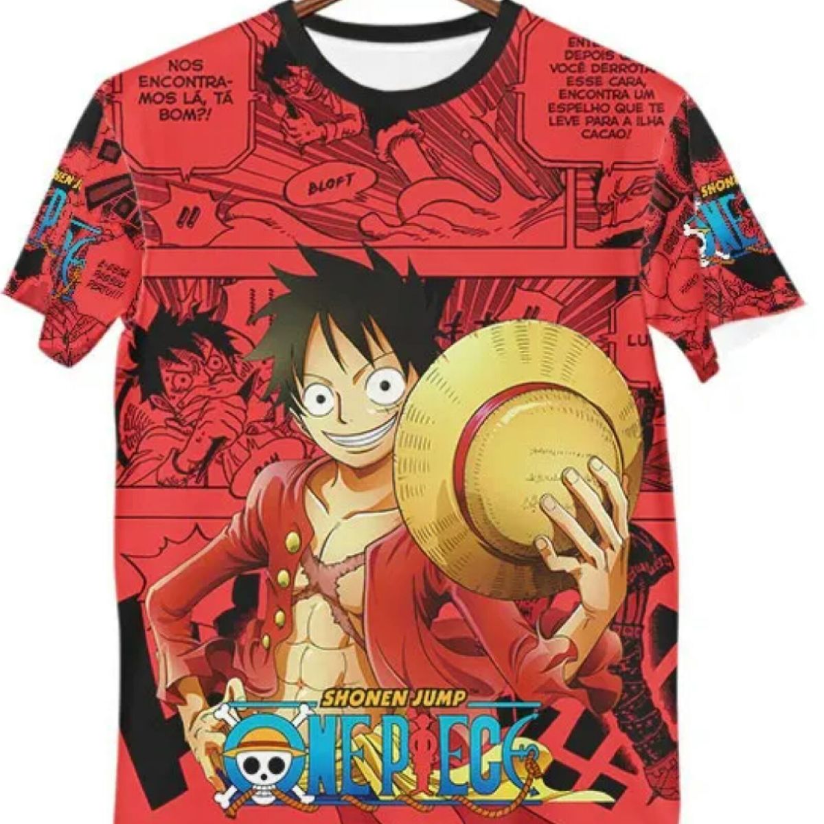 Camiseta feminina regular Luffy vermelha, One Piece