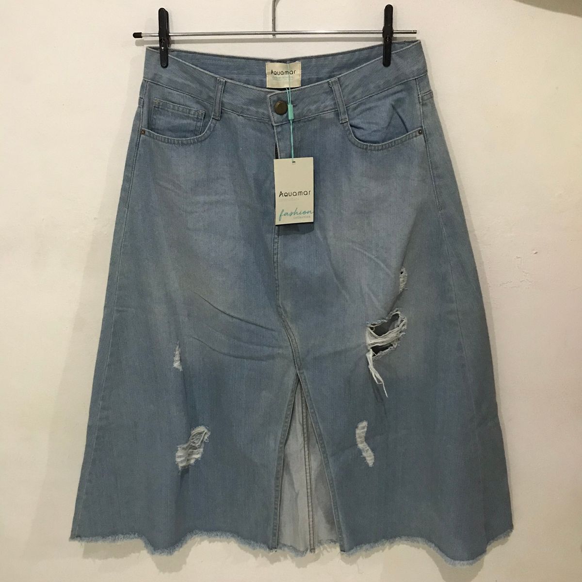 saia jeans midi aquamar