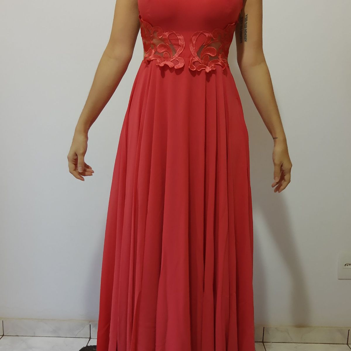 Vestido longo cor store goiaba