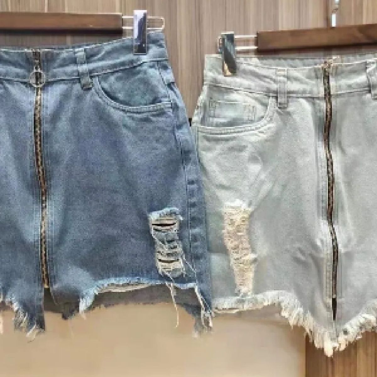 saia jeans rasgadinha com ziper na frente