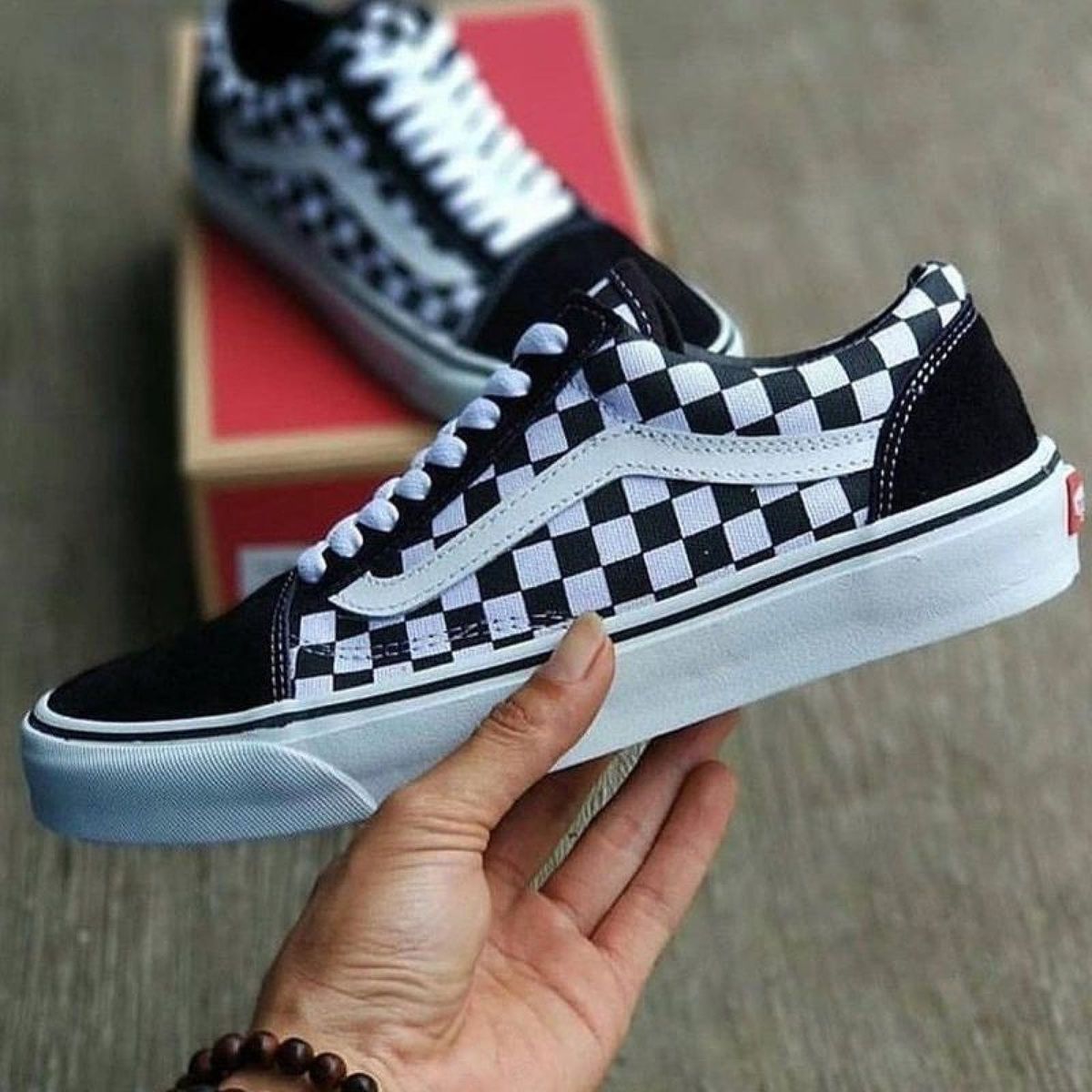 Vans xadrez store preto e branco