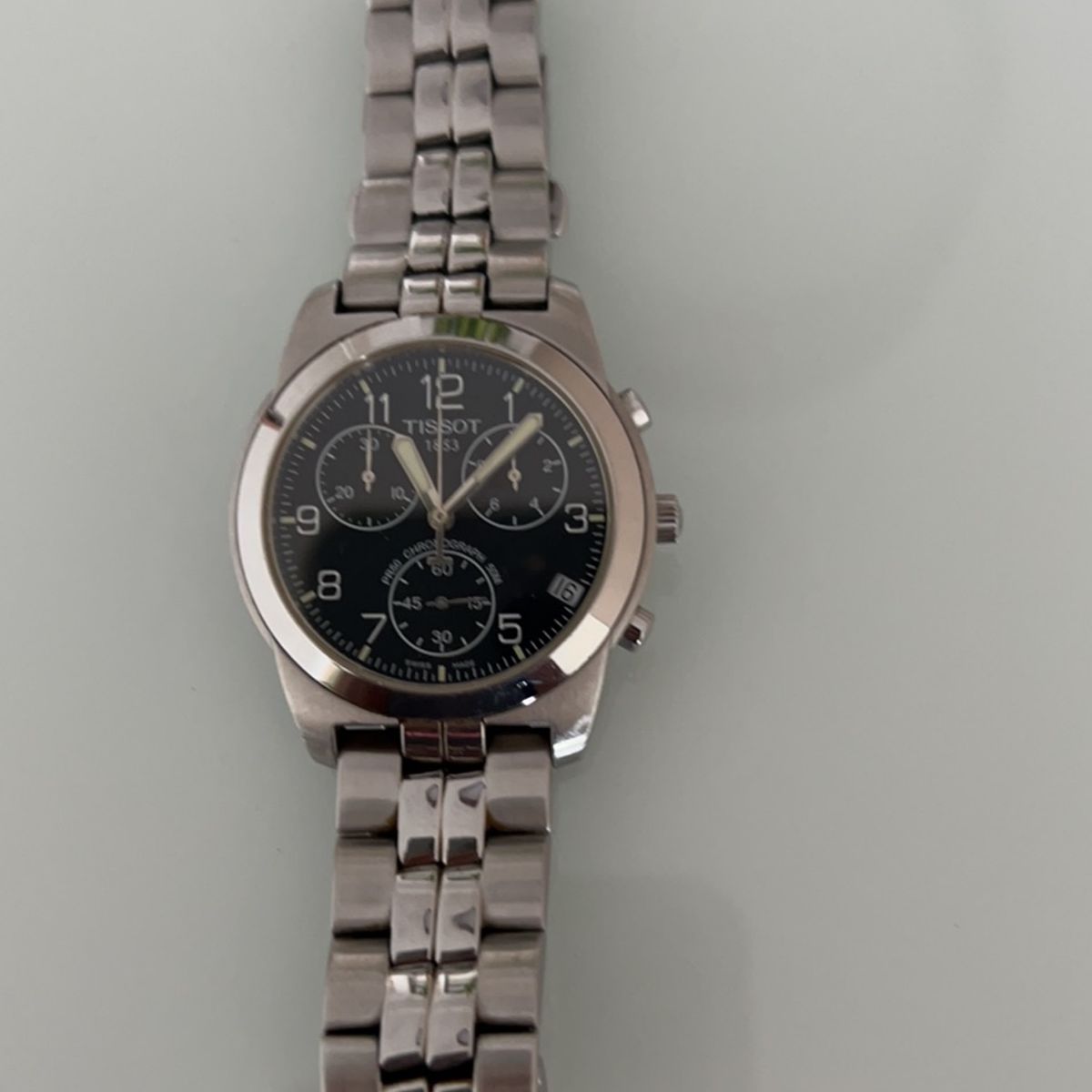 Relo Tissot Prata com Cron grafo e Fundo Preto Rel gio Masculino