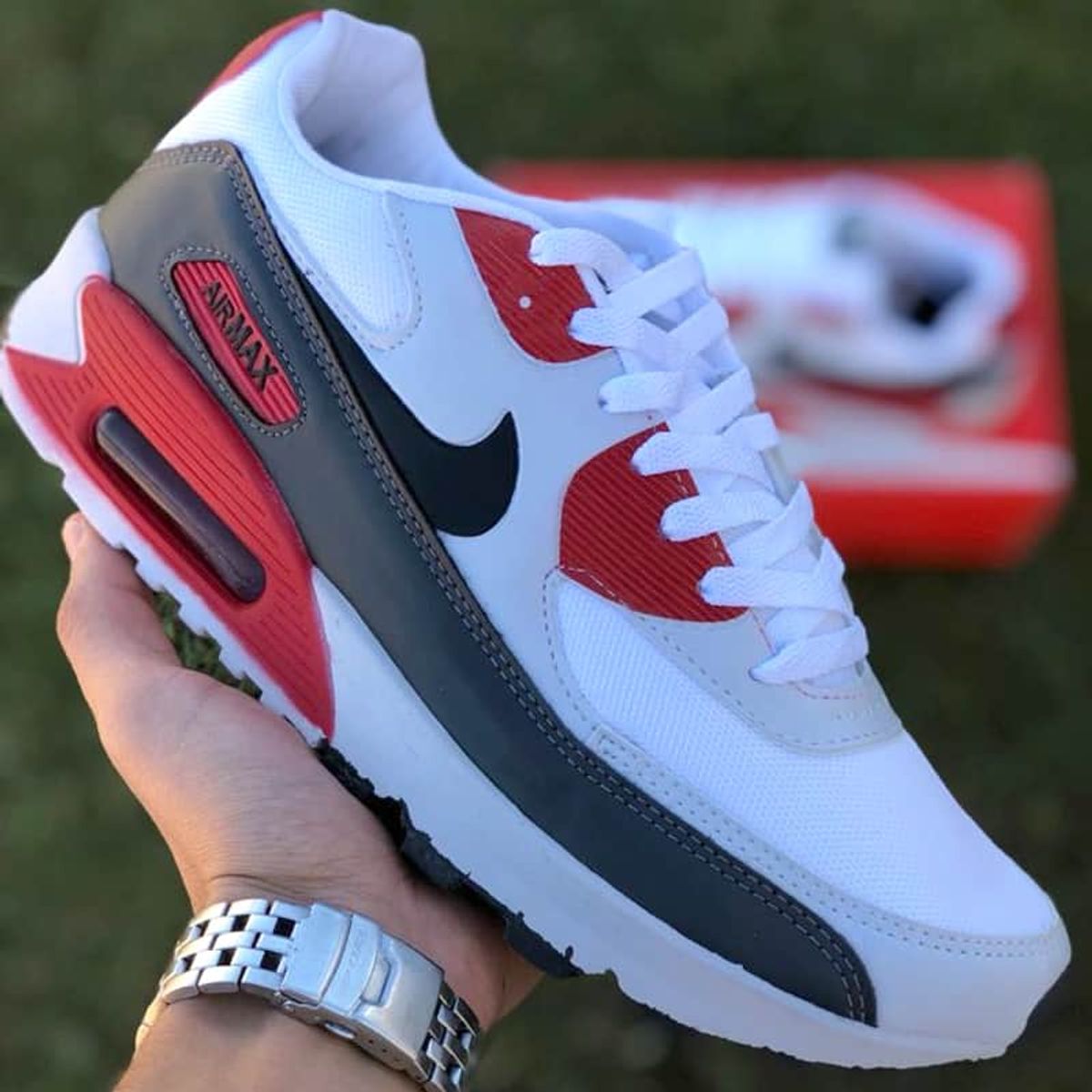 Air max 90 branco com sale vermelho