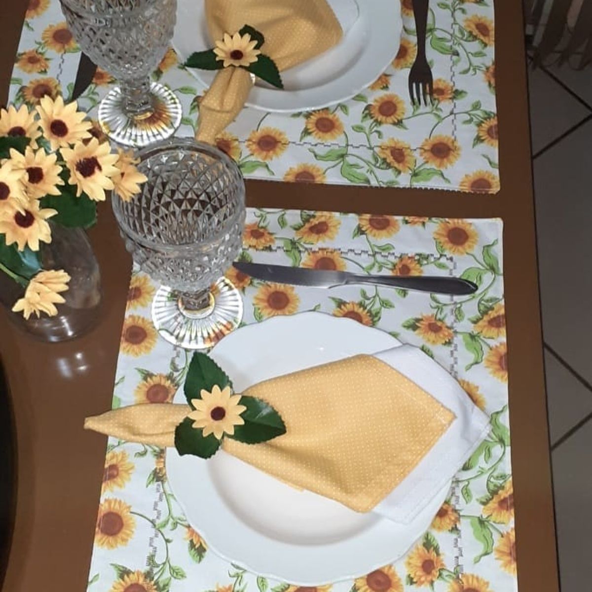 Jogo De Cozinha Crochê Girassol 4 Peças Dupla Face Artesanal