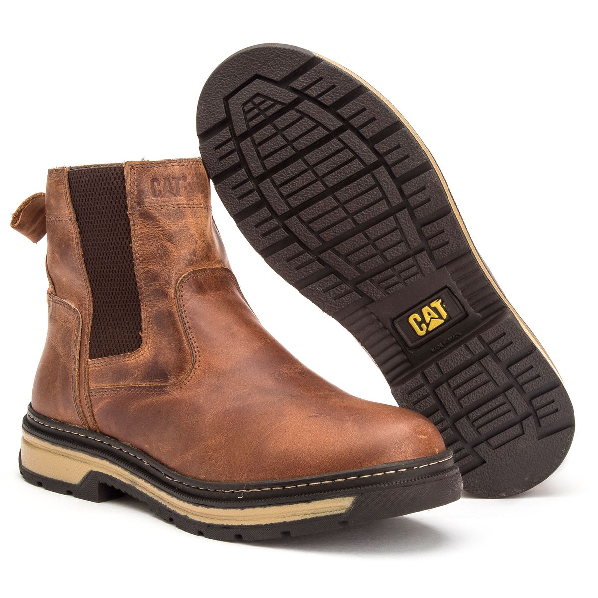 Bota Botina Caterpillar Masculina Em Couro Impermeável Leve - Escorrega o  Preço