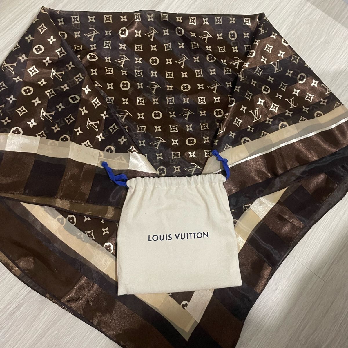 Louis Vuitton Silk Monogram Minimalle Square Scarf Brown