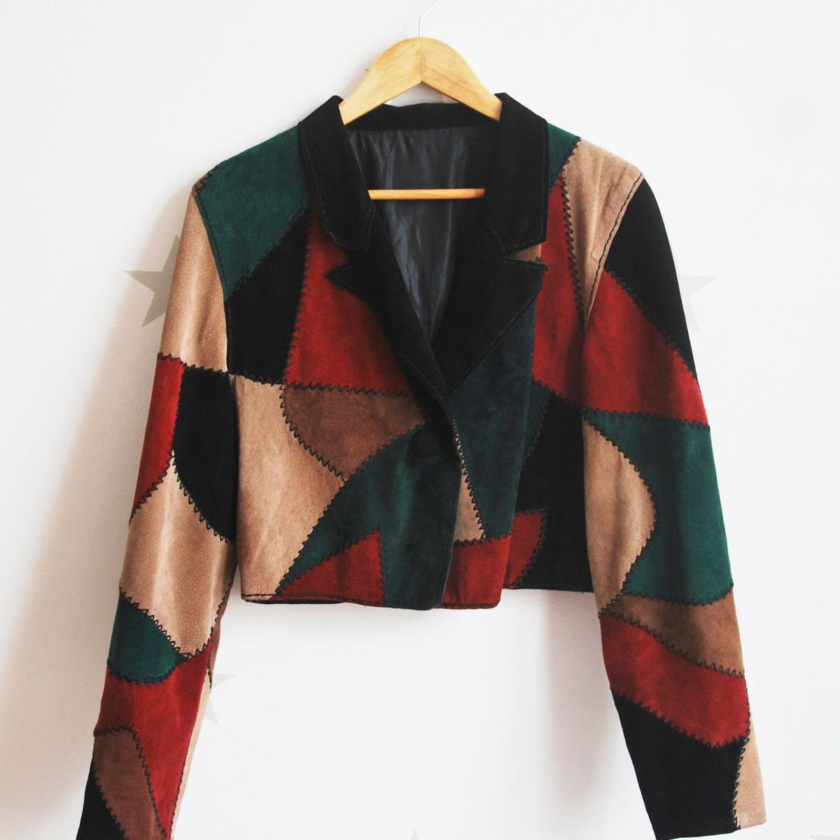 jaqueta de couro patchwork
