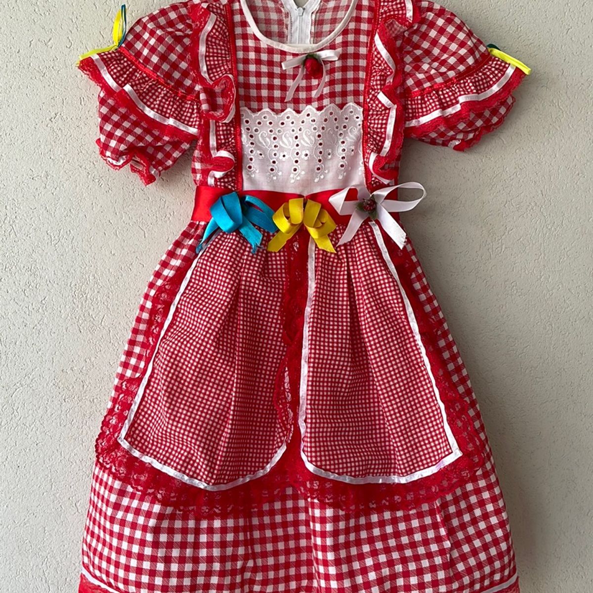 Vestido Infantil Vermelho Xadrez Festa Junina Mini Diva