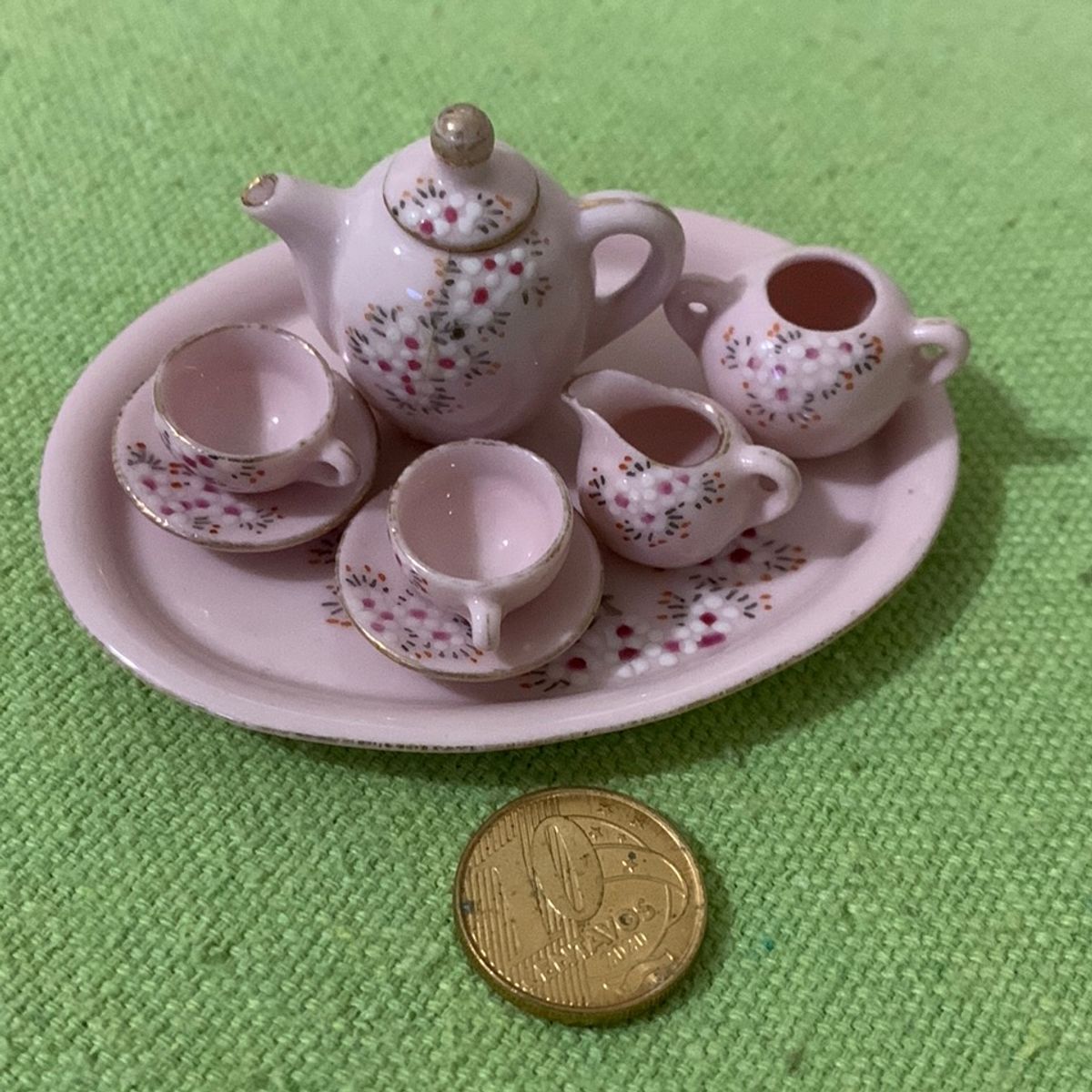 Miniatura porcelana jogo chá café flores rosa princesa