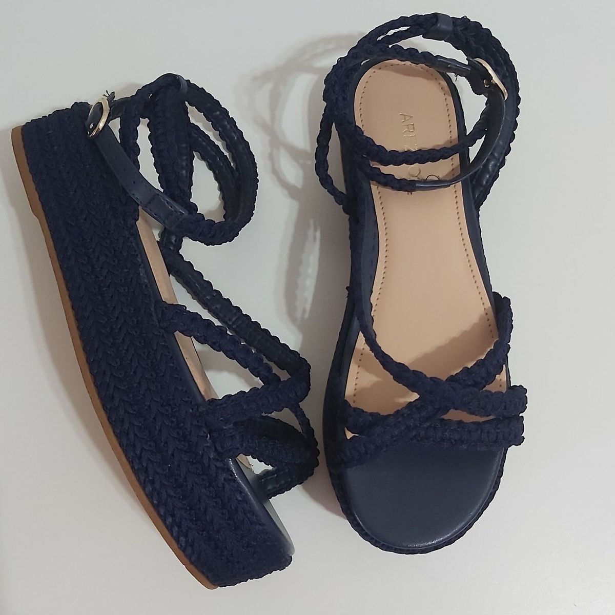 Sand lia Azul Marinho Tramada Flatform Arezzo Sand lia Feminina