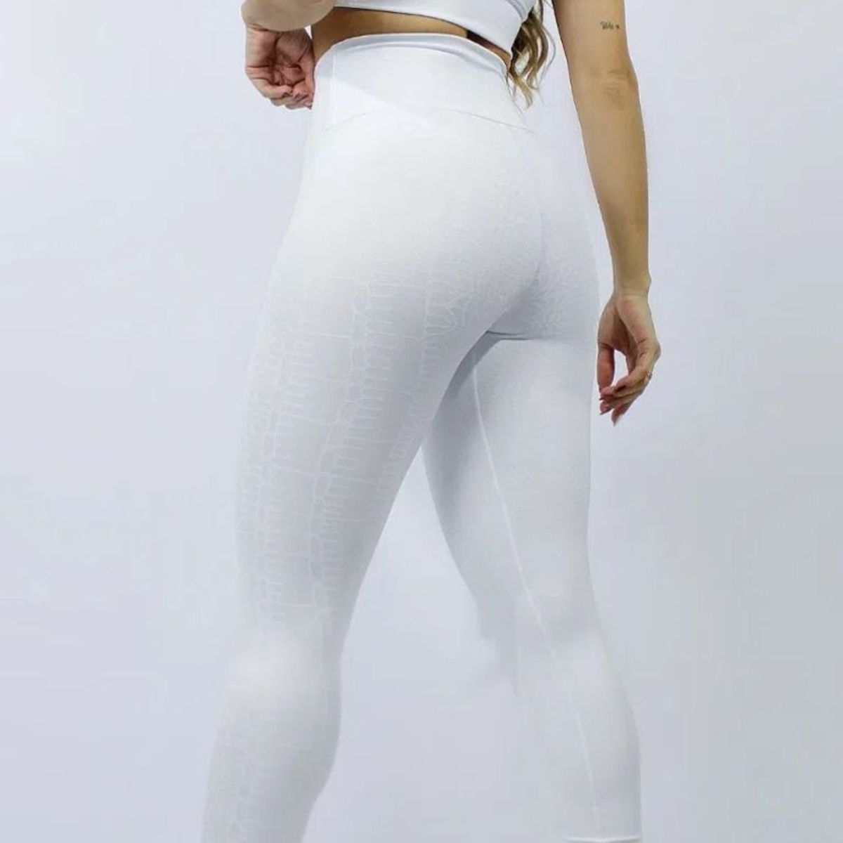 Calça Legging Pull Up em Jacquard Texturizado Branco