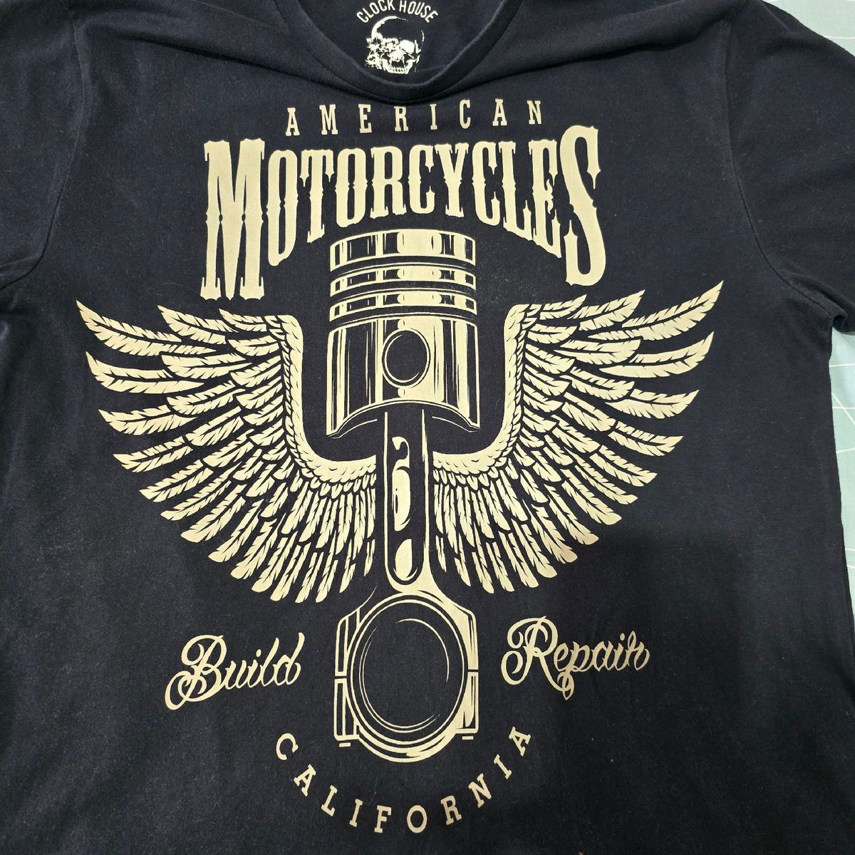 Camiseta Manga Curta, Clock House, Preta, American Motorcycles