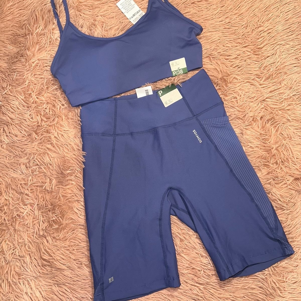 Conjunto Fitness Top e Bermuda Azul Domyos