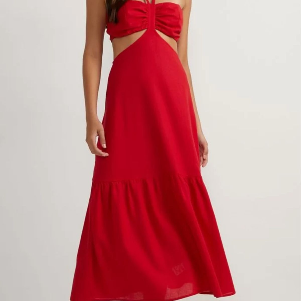 Vestido feminino midi frente unica x fenda roupa elegante - R$ 229.99, cor  Vermelho (cor vinho) #159201, compre agora