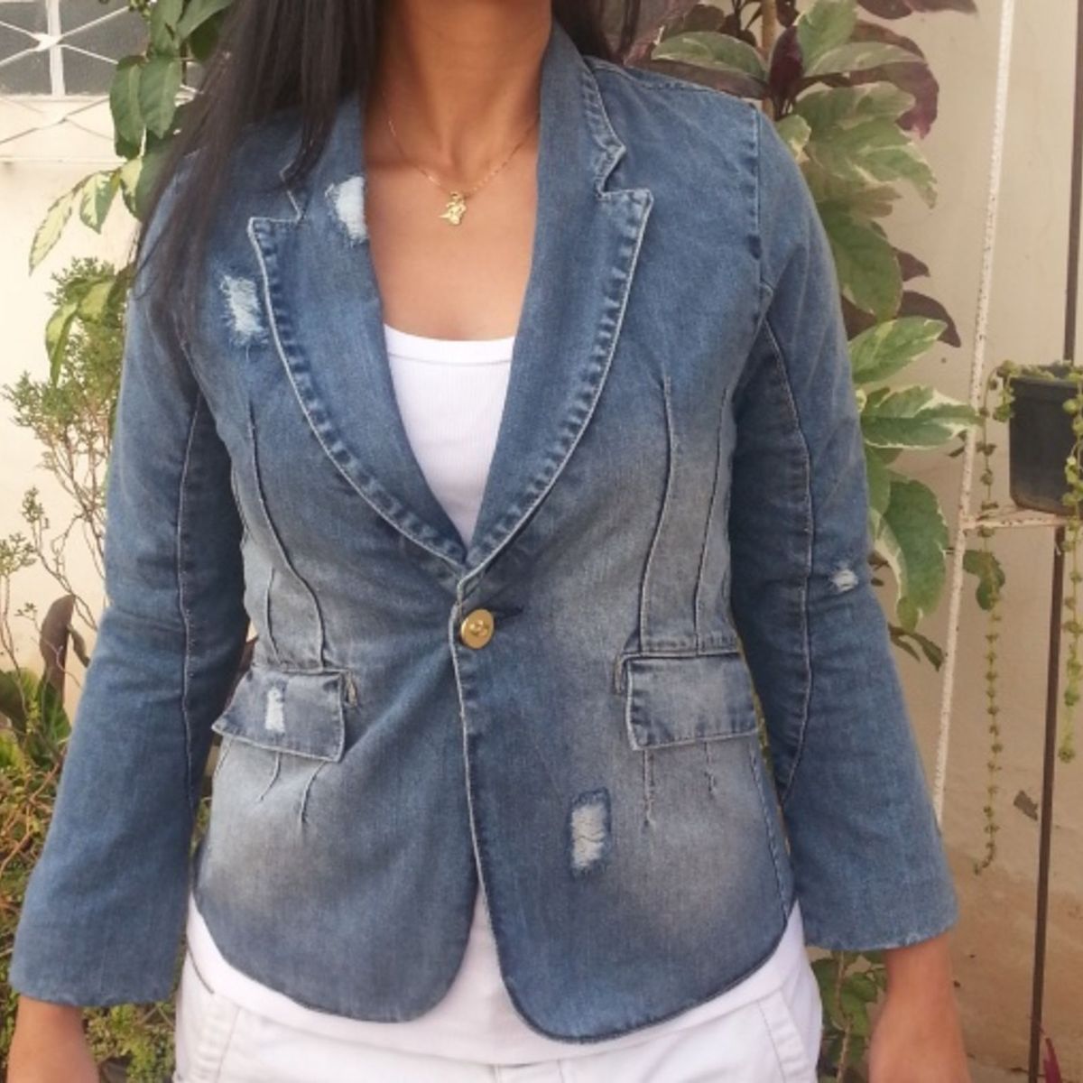jaqueta jeans branca curta