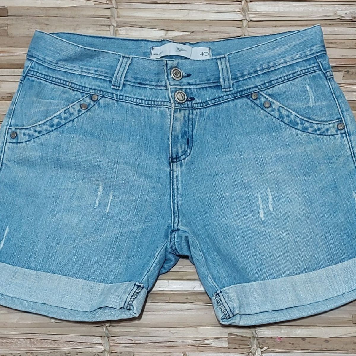 Short Jeans Guess Barra Dobrada Azul - Compre Agora