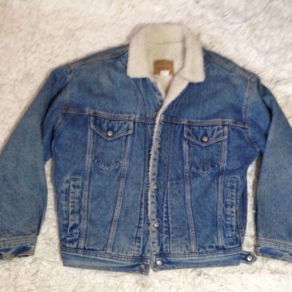 jaqueta jeans pele de carneiro masculina