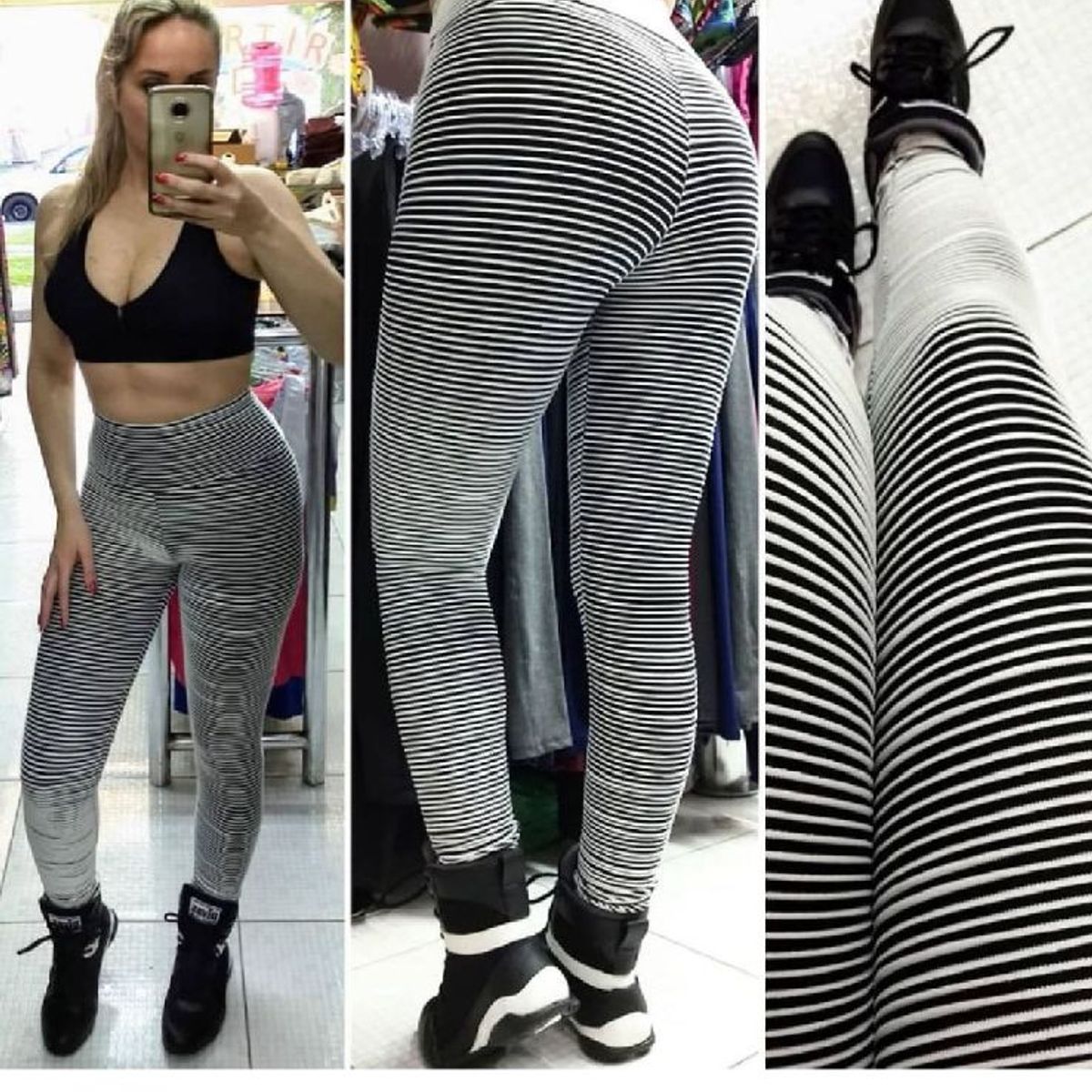 Calça Legging Relevo Ilusion Cinza e Branco, Calça Feminina Ivyfit Nunca  Usado 97174788