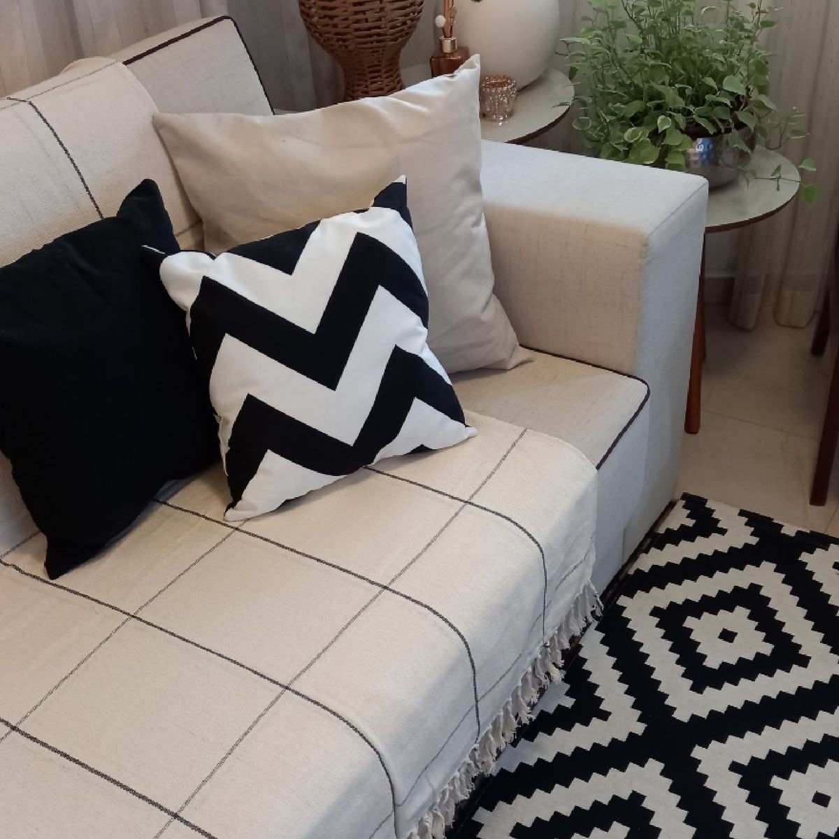 Manta sofá e cama 2,2x1,8m XADREZ ESCANDINAVO MARROM