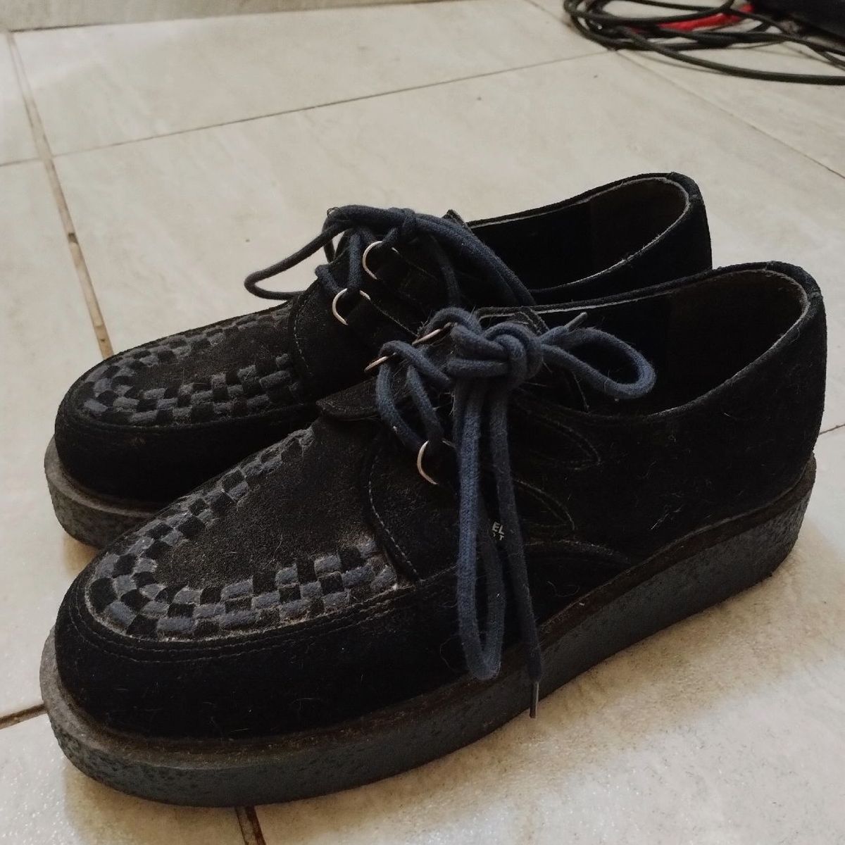 Sapato Creeper Camurça Preto Trança Couro Novo