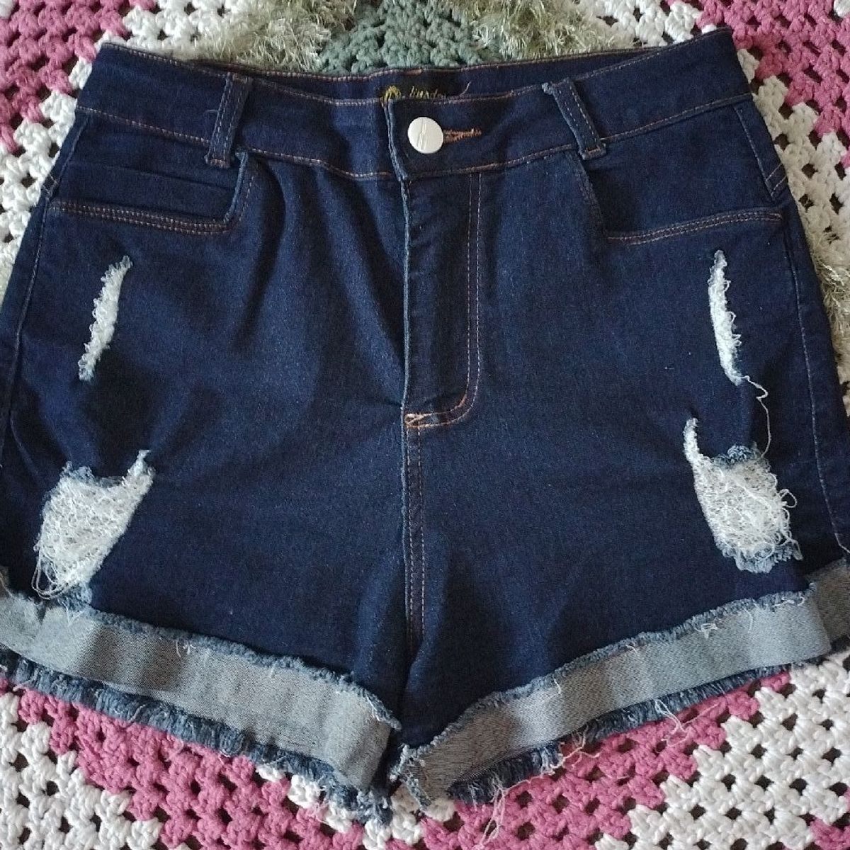 Shorts jeans de store amarrar na frente