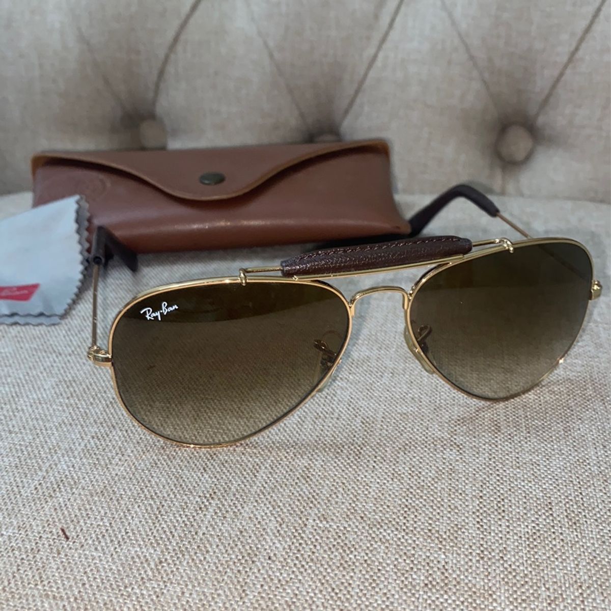 Vintage ray ban deals leather aviator sunglasses