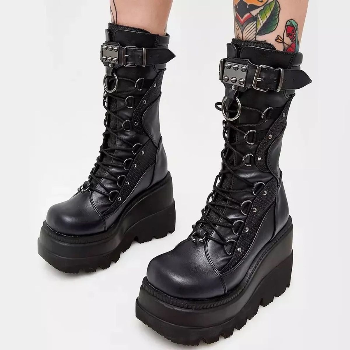 Botas Góticas Pretas Femininas, Botas De Plataforma Com Corr