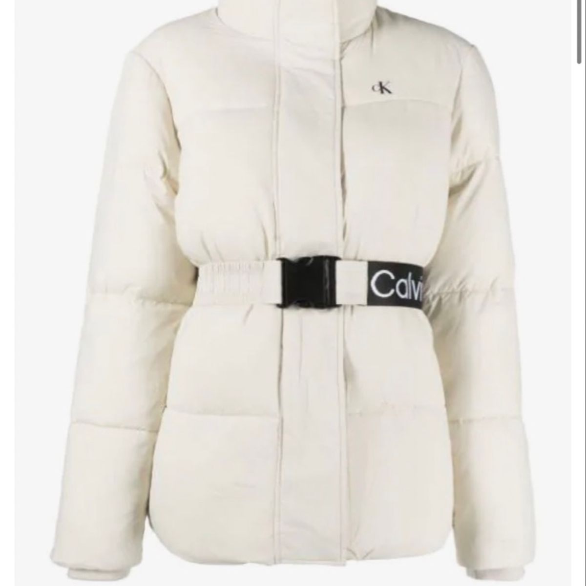 CALVIN KLEIN JEANS JAQUETA PUFFER COM LOGO NO CINTO BRANCA