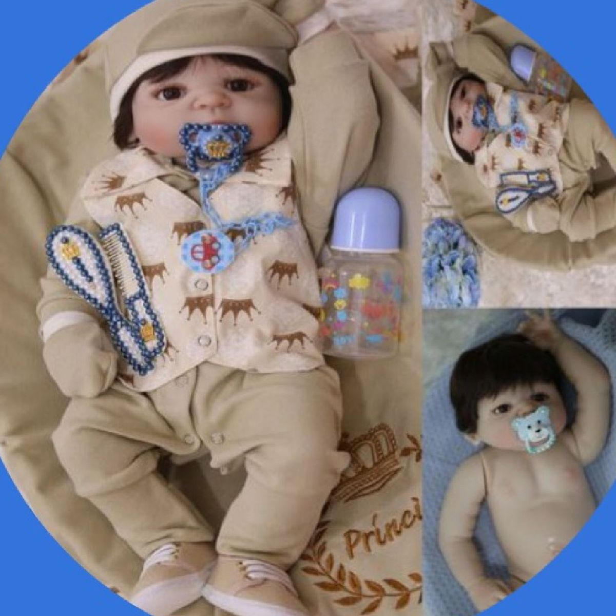 Bebê Reborn Silicone Menino 55cm + Enxoval Completo Cinza e azul