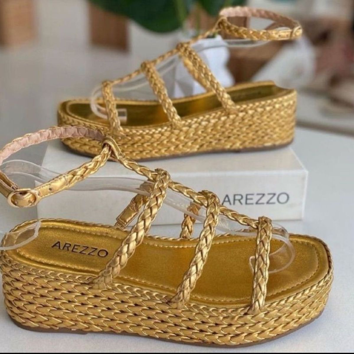 Sand lia Flatform Arezzo Anabela Desejo Dourada Esgotada No Site e