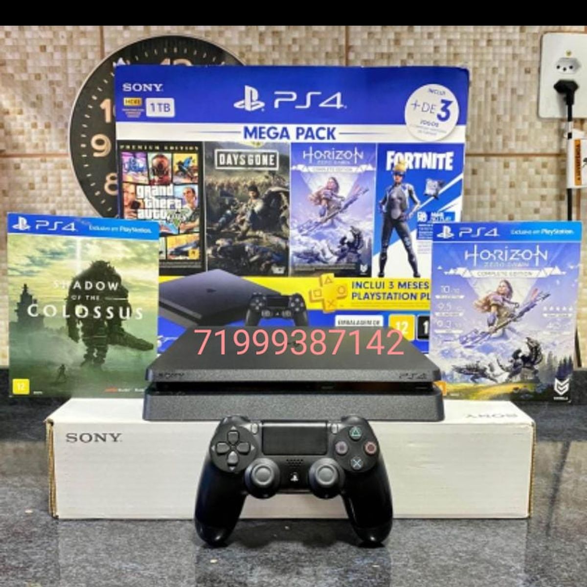 Ps4 Slim, 1Tb, 1 controle, 3 jogos de CD