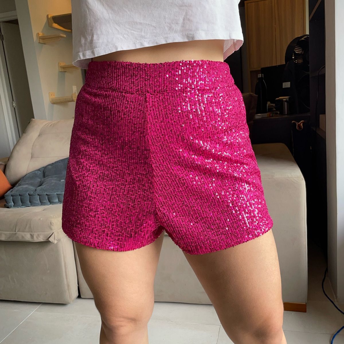 short paetê pink