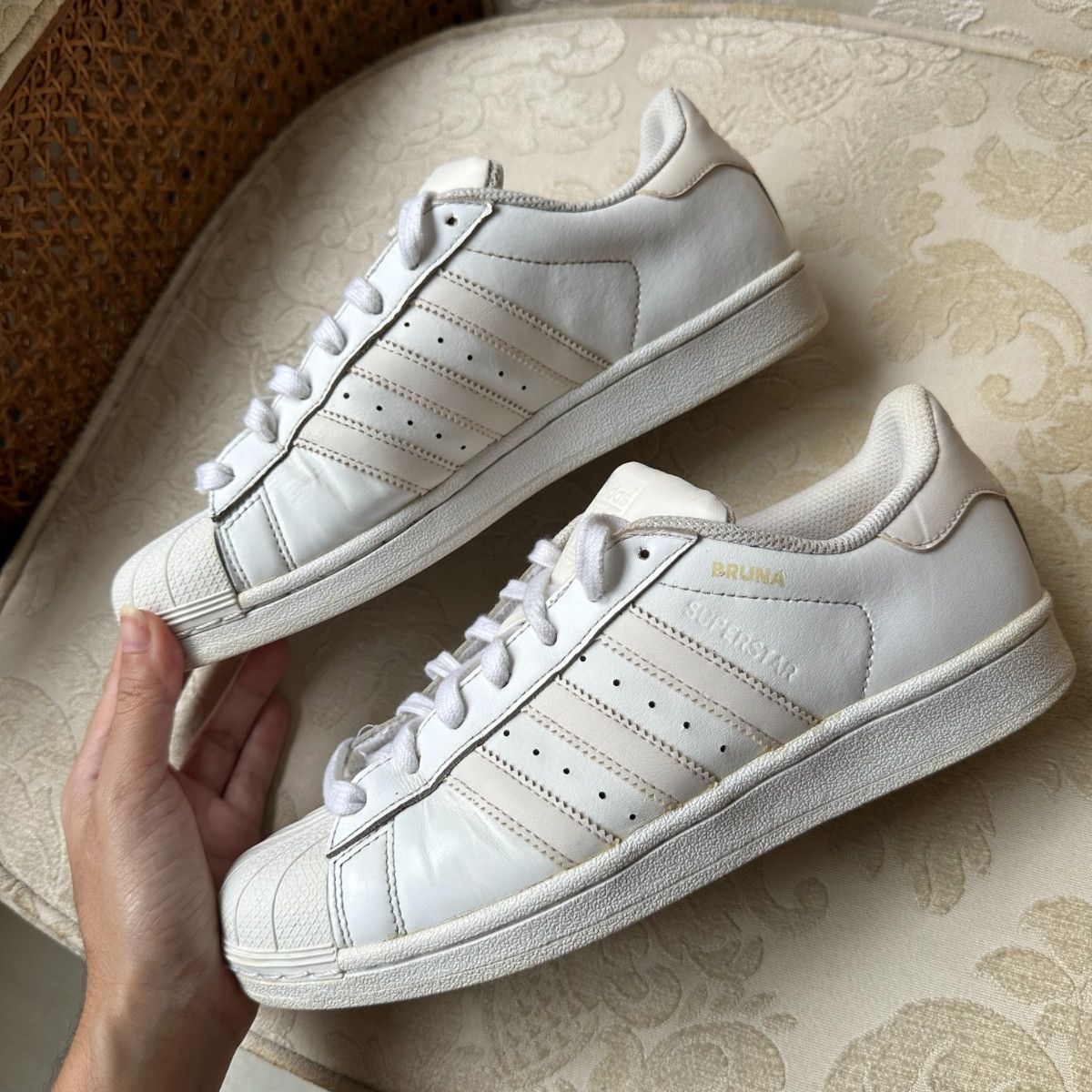 Adidas Super Star Branco com Listras Azuis, Tênis Feminino Adidas Usado  91473248