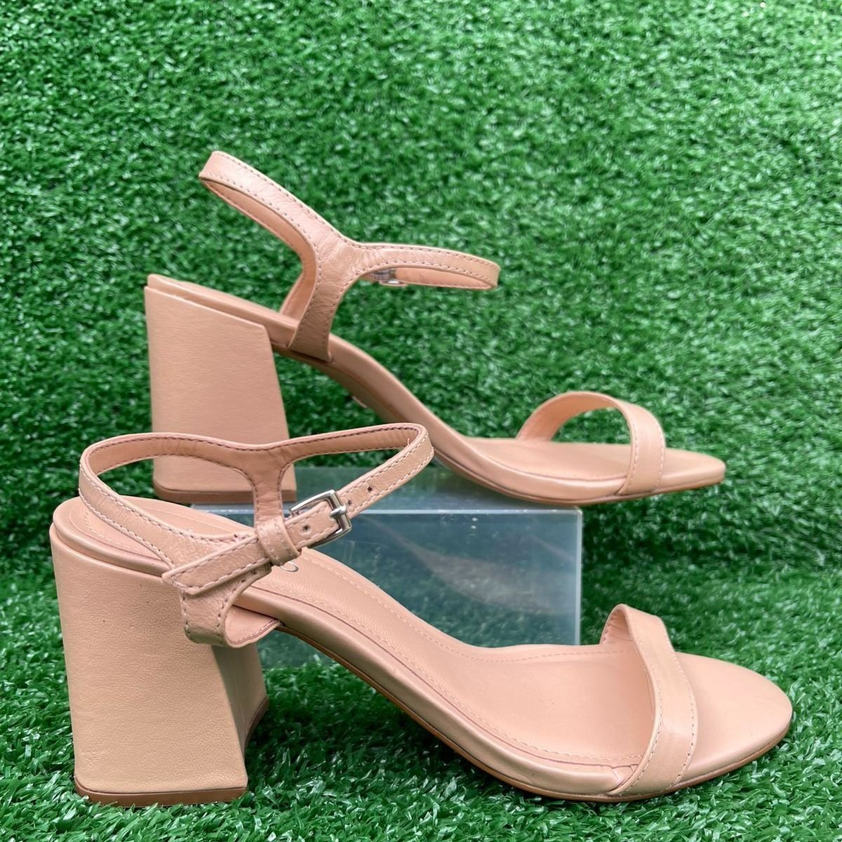 Sand lia Nude Couro Salto Bloco Minimal 36 Arezzo Sand lia