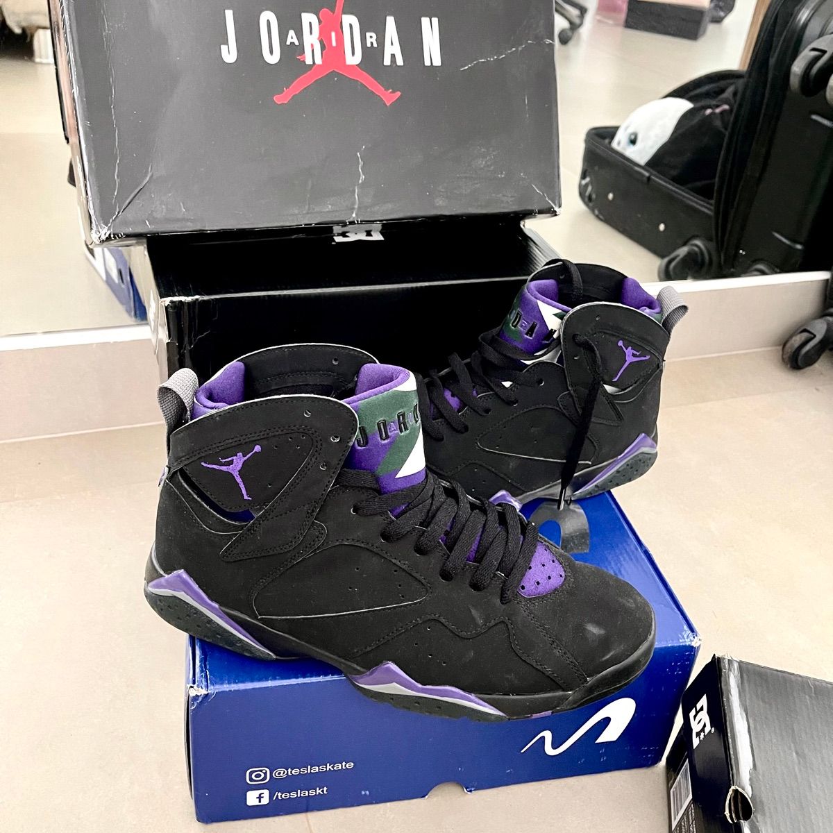 Air Jordan 7 Retro Ray Allen Bucks Tênis Preto Roxo Masculino