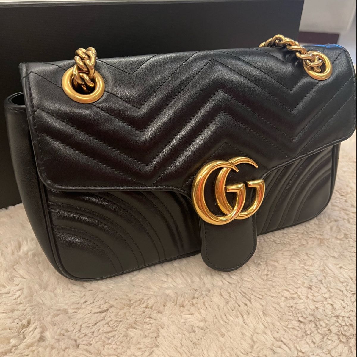 Pronto para enviar] 100% original e autêntica bolsa de ombro Gucci Bolsa de  corrente de padrão de onda Marmont 446744 novo estilo de moda preta e bolsa  elegante UFzC