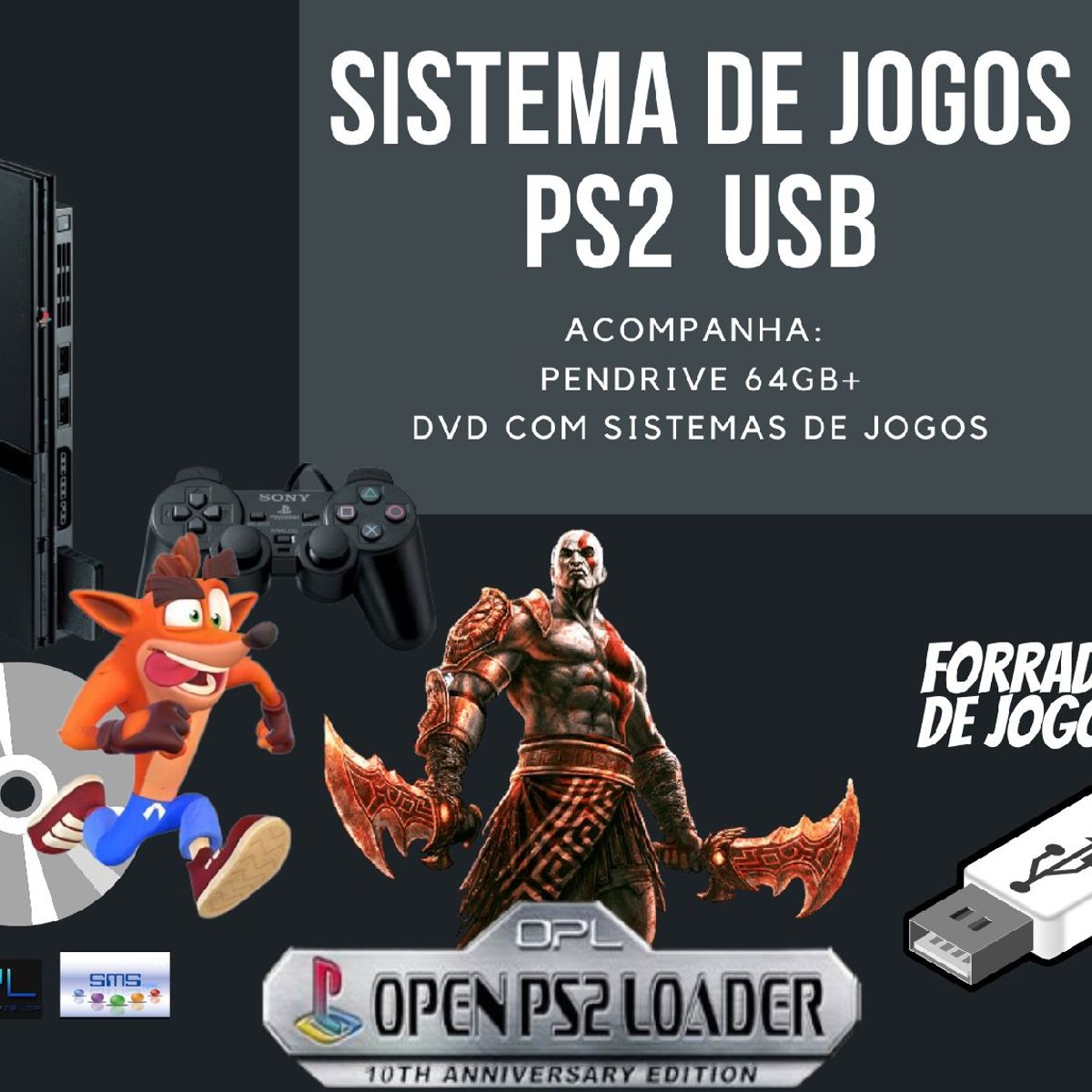 Kit Opl Memory Card Ps2 + Pendrive 64 Gb + Jogos