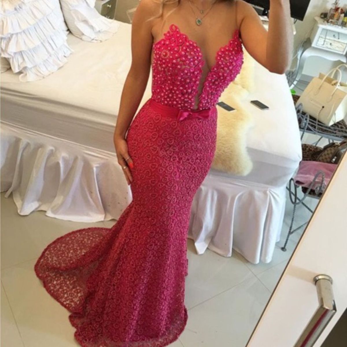 vestido sereia rosa pink